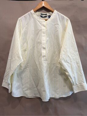 Lands' End Women's Yellow Stripe Collarless Shirt